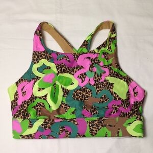 Fabletics Tropical Oasis  leopard neon Sports Bra size small
